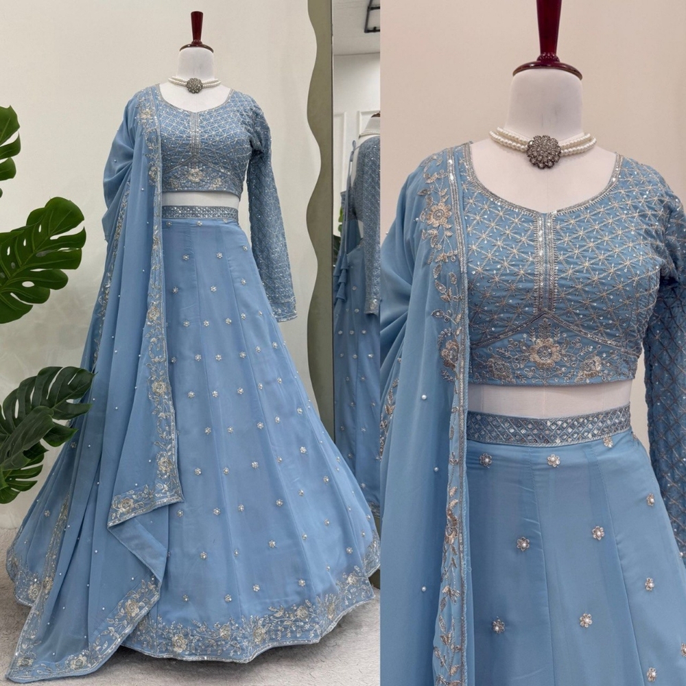 Indian Wedding Lehenga Elegant Blue Embroidered Lehenga Set